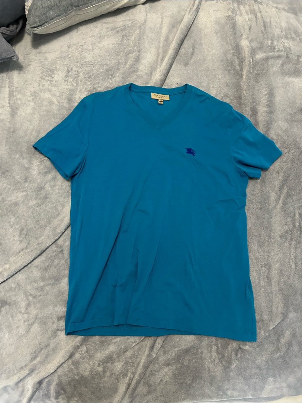 Burberry Men's Bright Teal V-Neck Cotton Tee